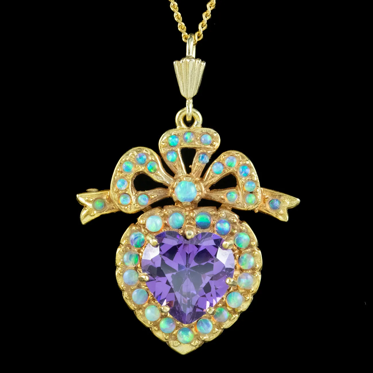 Edwardian Style Amethyst Opal Heart Necklace