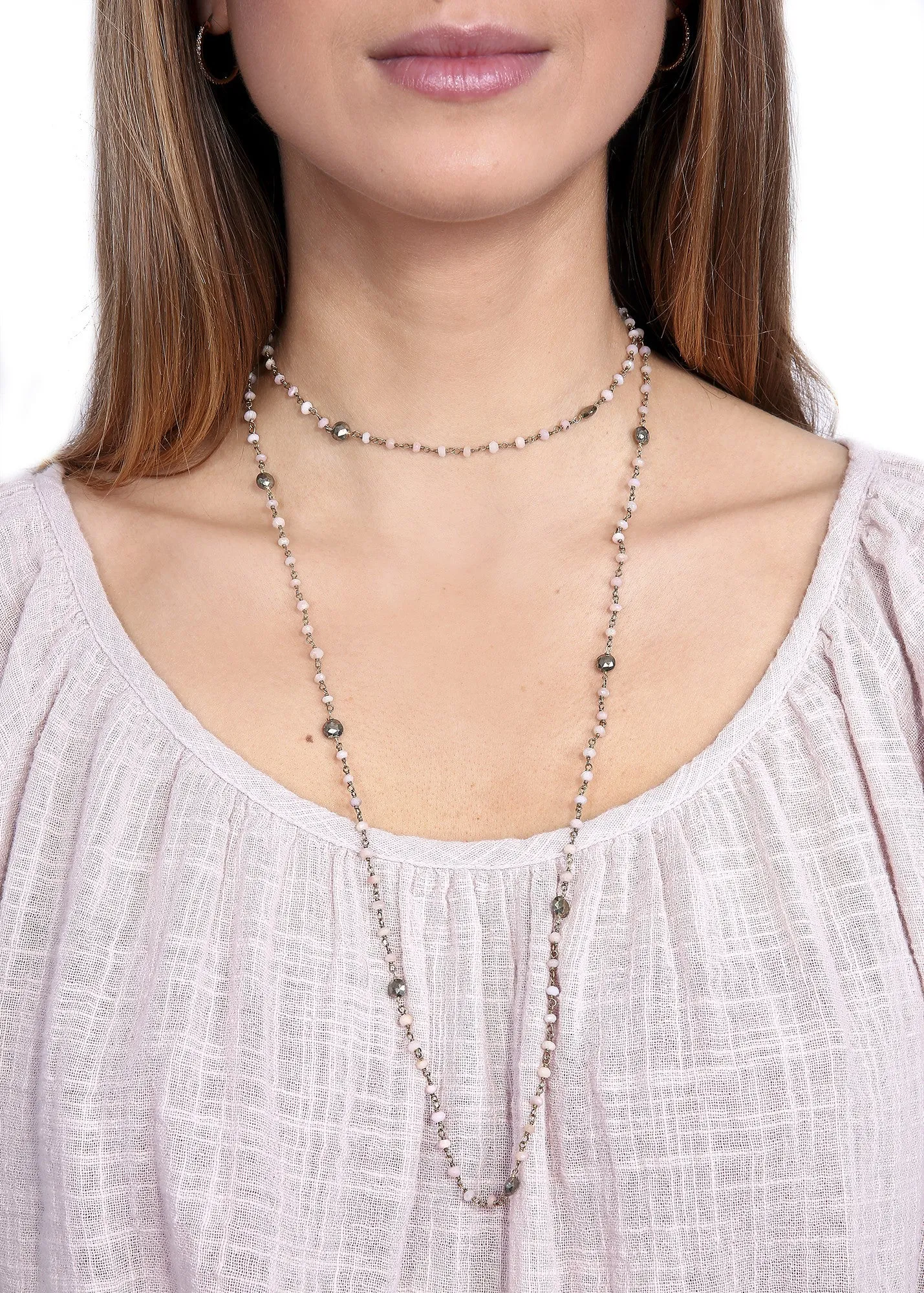 Ela Rae 'Diana' Pink Opal   Pyrite Chain Necklace