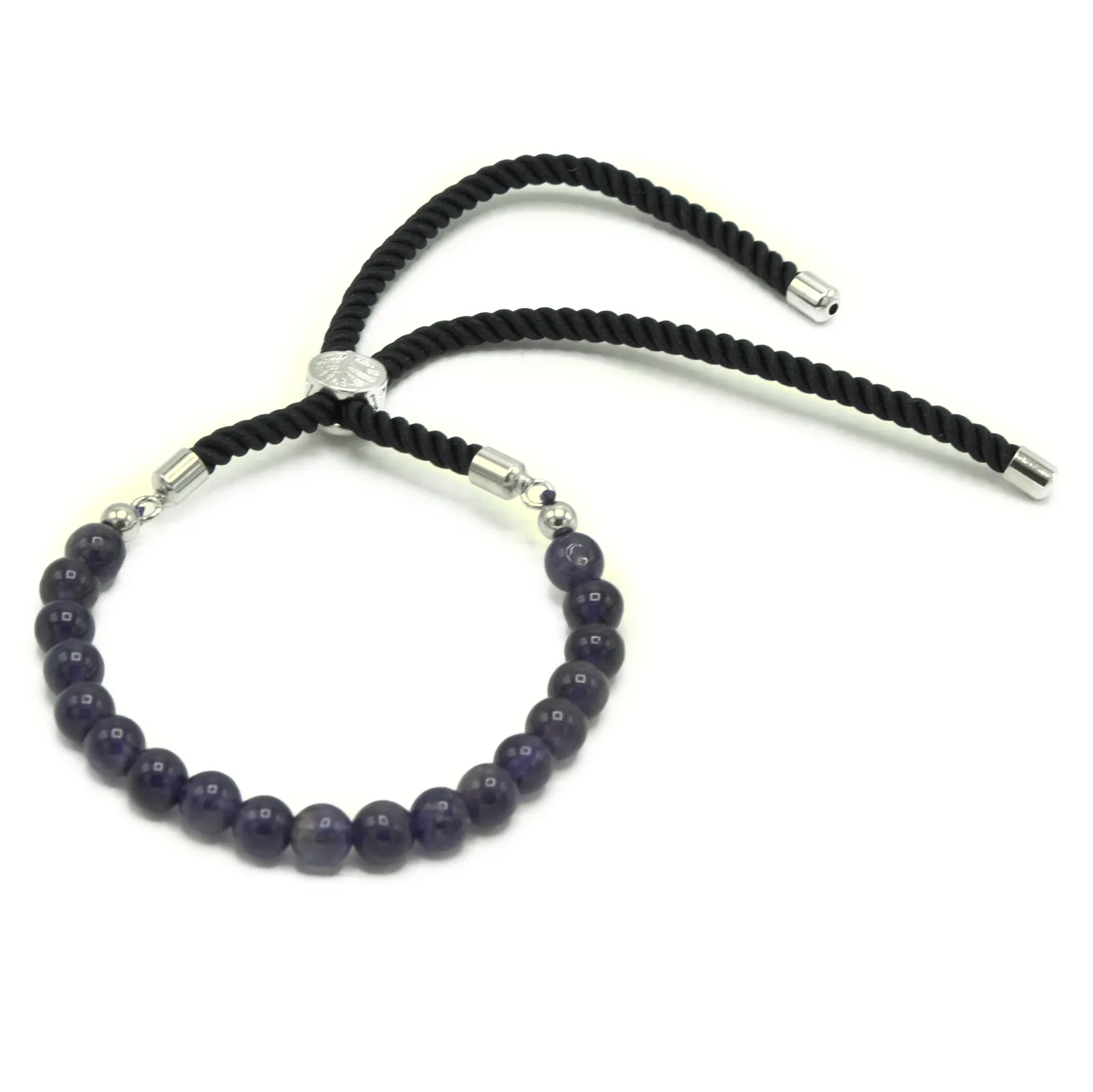 Elegant 925 Silver Plated Amethyst Gemstone Black String Bracelet | Adjustable & Stylish