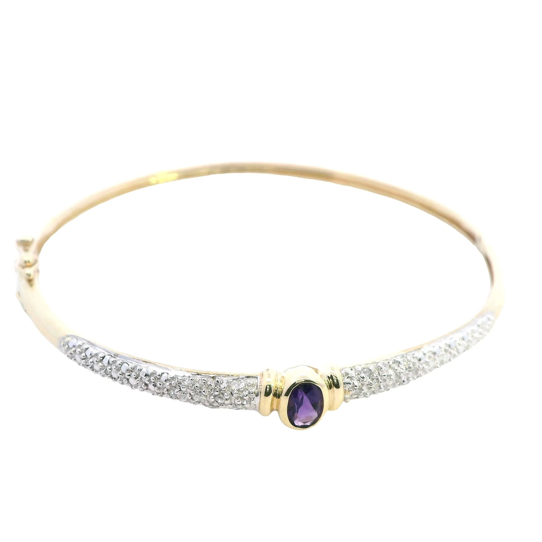 Elegant 9ct Yellow Gold Amethyst & Diamond Bangle - Sophisticated Sparkle