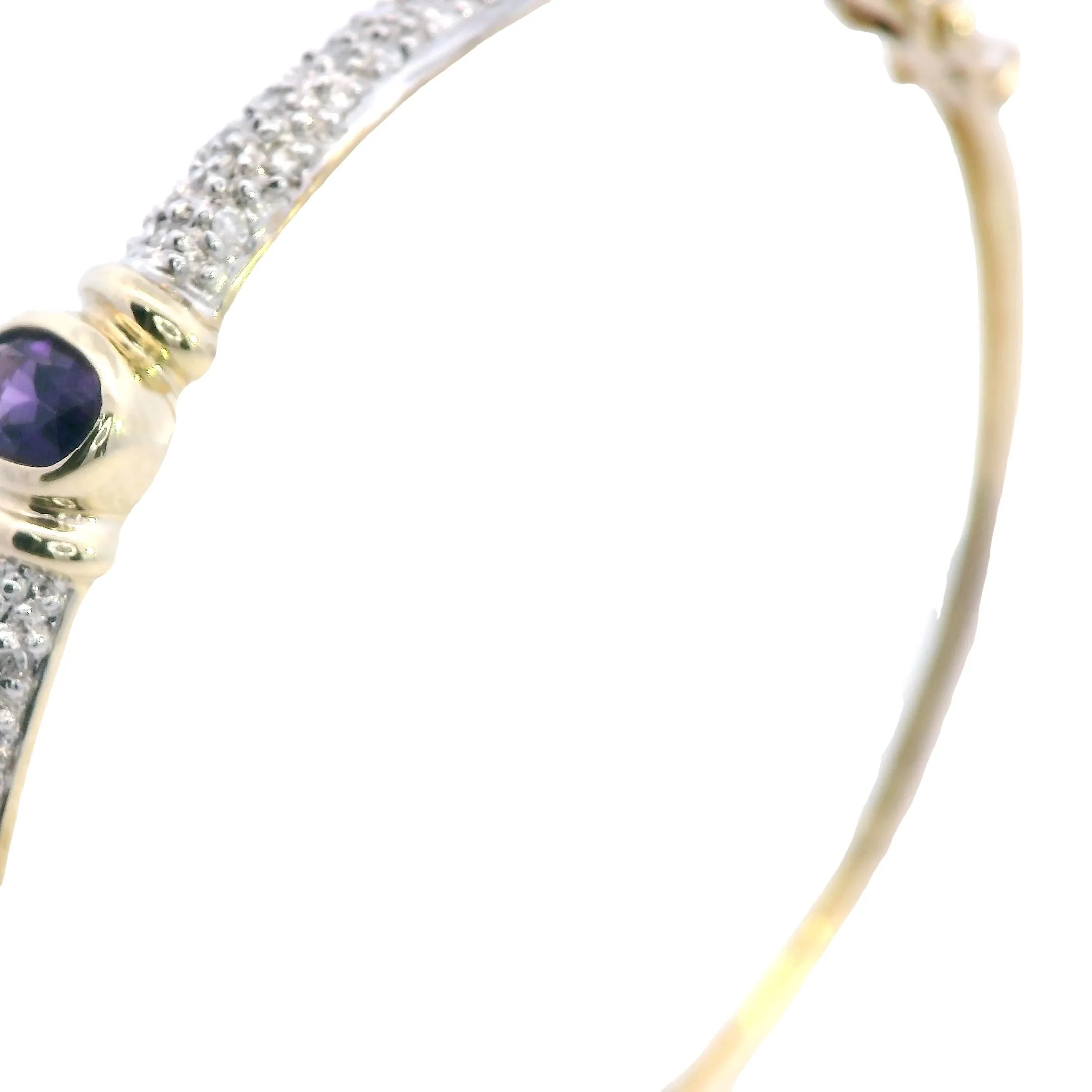 Elegant 9ct Yellow Gold Amethyst & Diamond Bangle - Sophisticated Sparkle