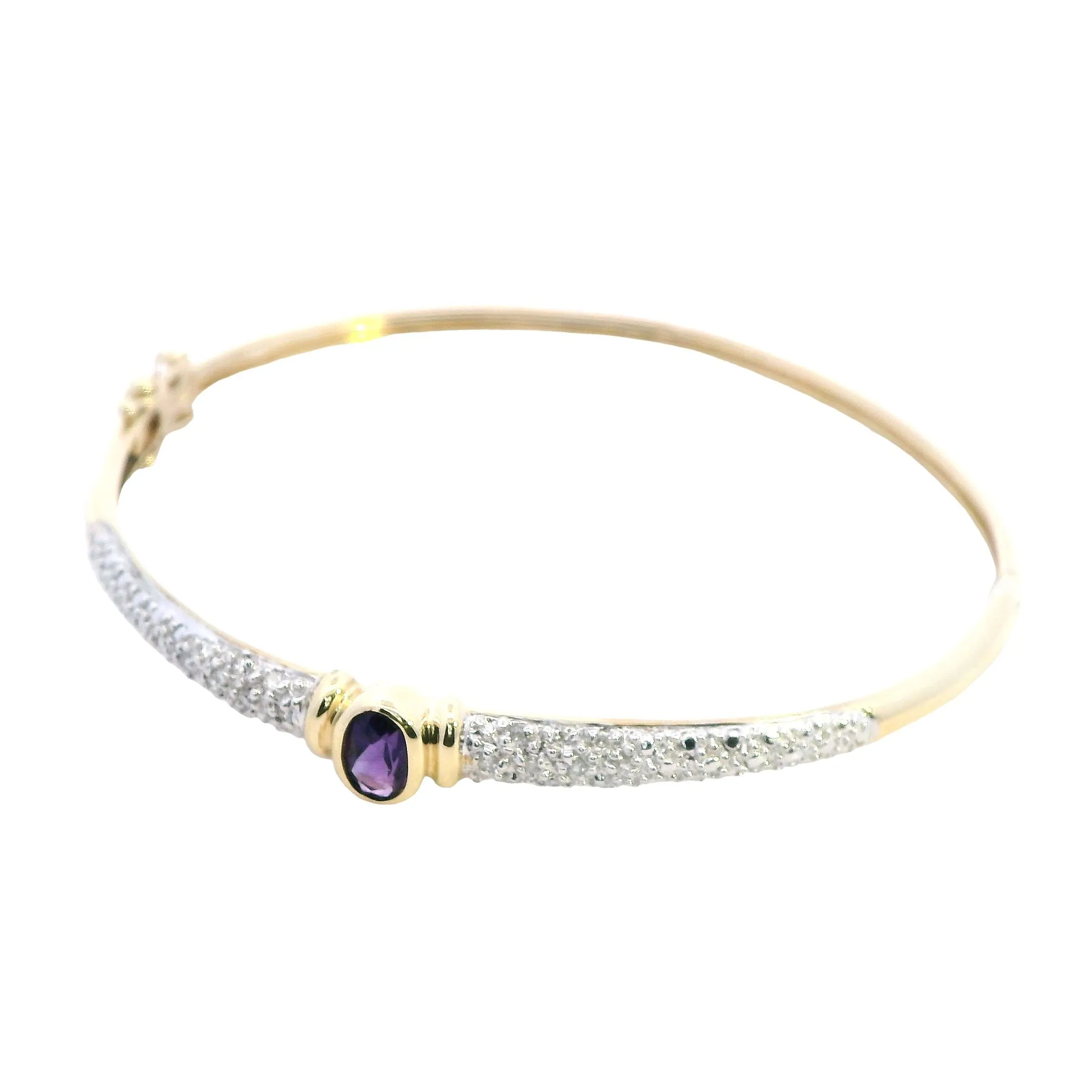 Elegant 9ct Yellow Gold Amethyst & Diamond Bangle - Sophisticated Sparkle