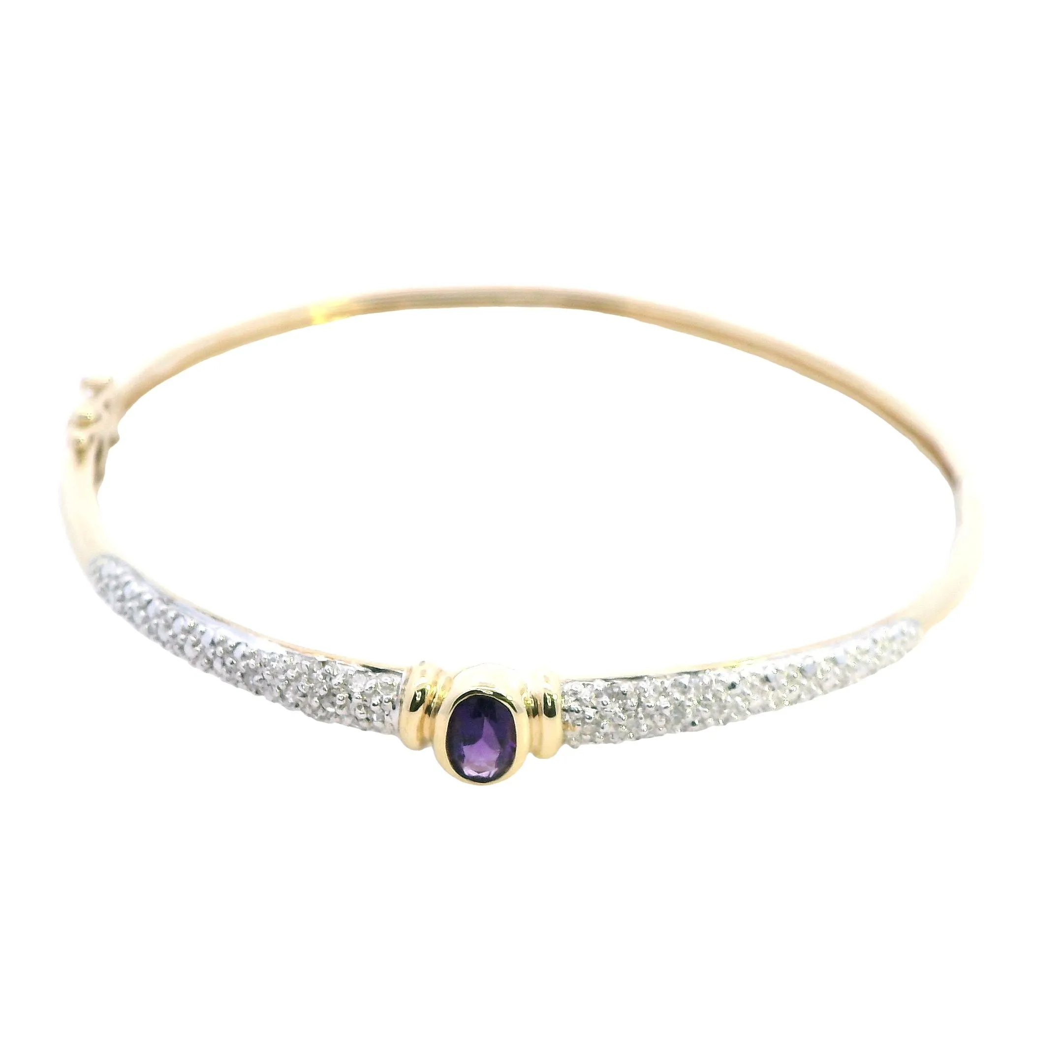 Elegant 9ct Yellow Gold Amethyst & Diamond Bangle - Sophisticated Sparkle