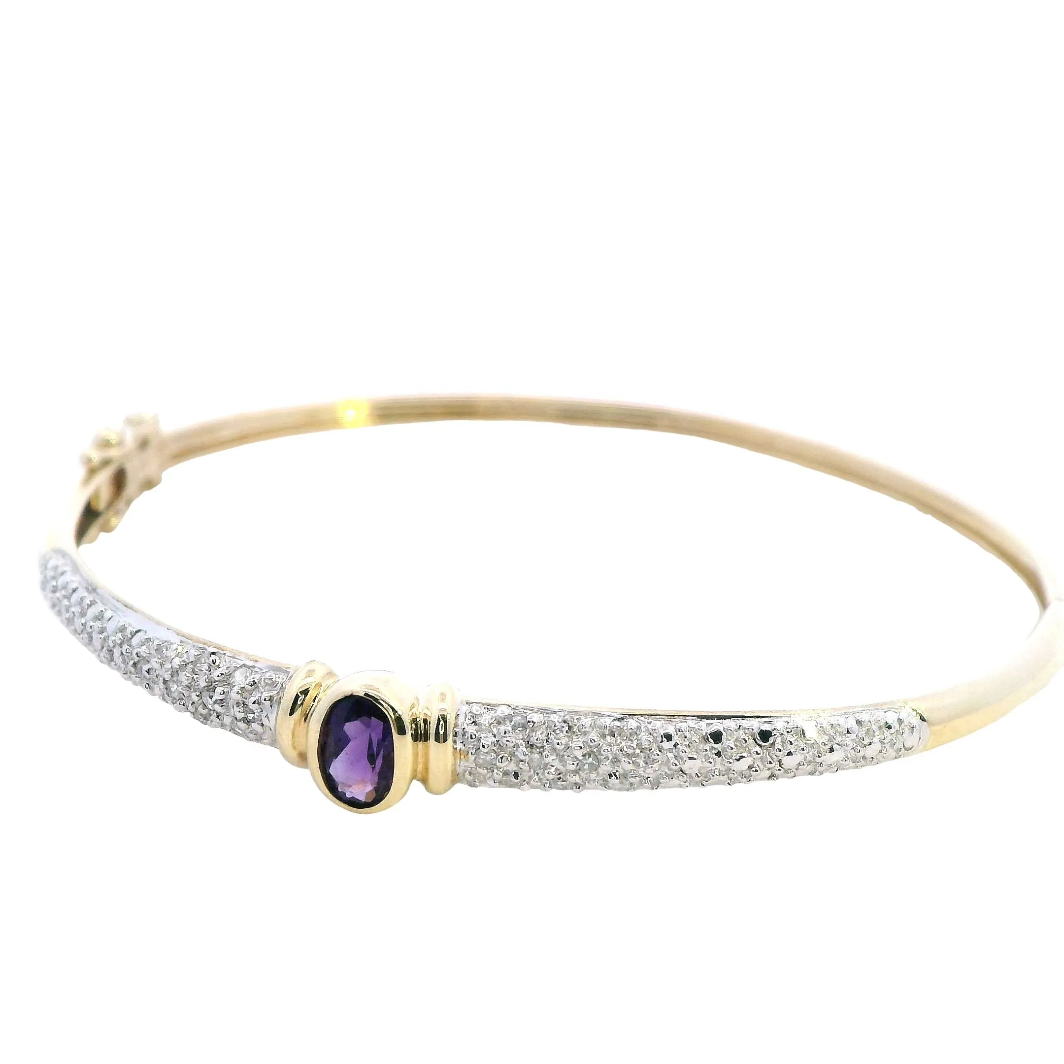 Elegant 9ct Yellow Gold Amethyst & Diamond Bangle - Sophisticated Sparkle