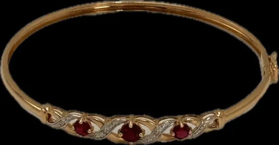 Elegant 9ct Yellow Gold Created Ruby Bangle - Stunning and Sophisticated