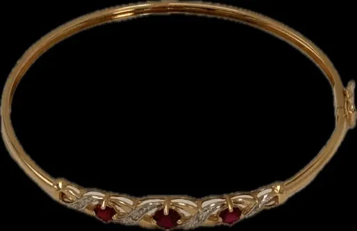 Elegant 9ct Yellow Gold Created Ruby Bangle - Stunning and Sophisticated