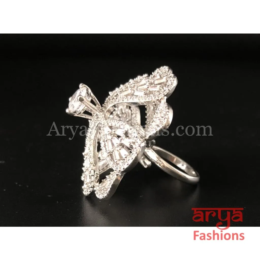 Elegant Cubic Zironia Flower Silver Ring