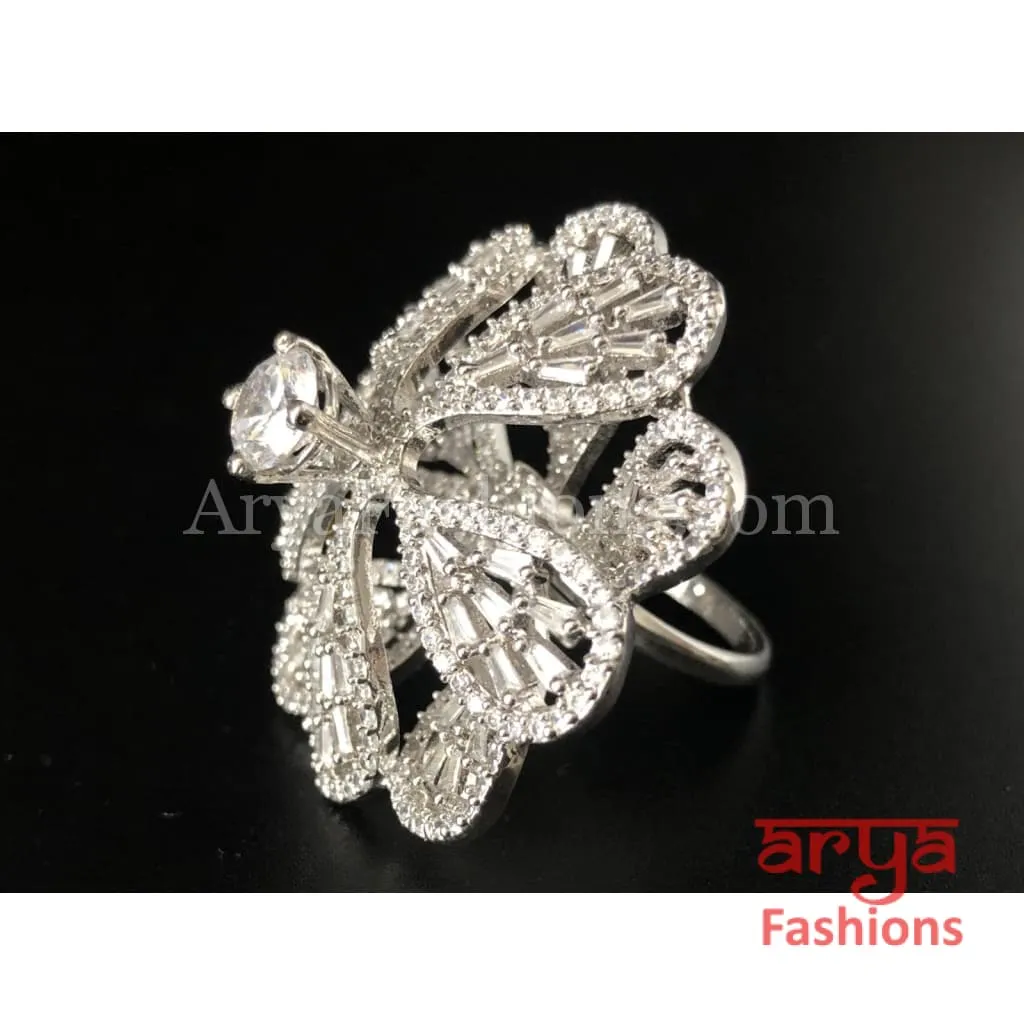 Elegant Cubic Zironia Flower Silver Ring