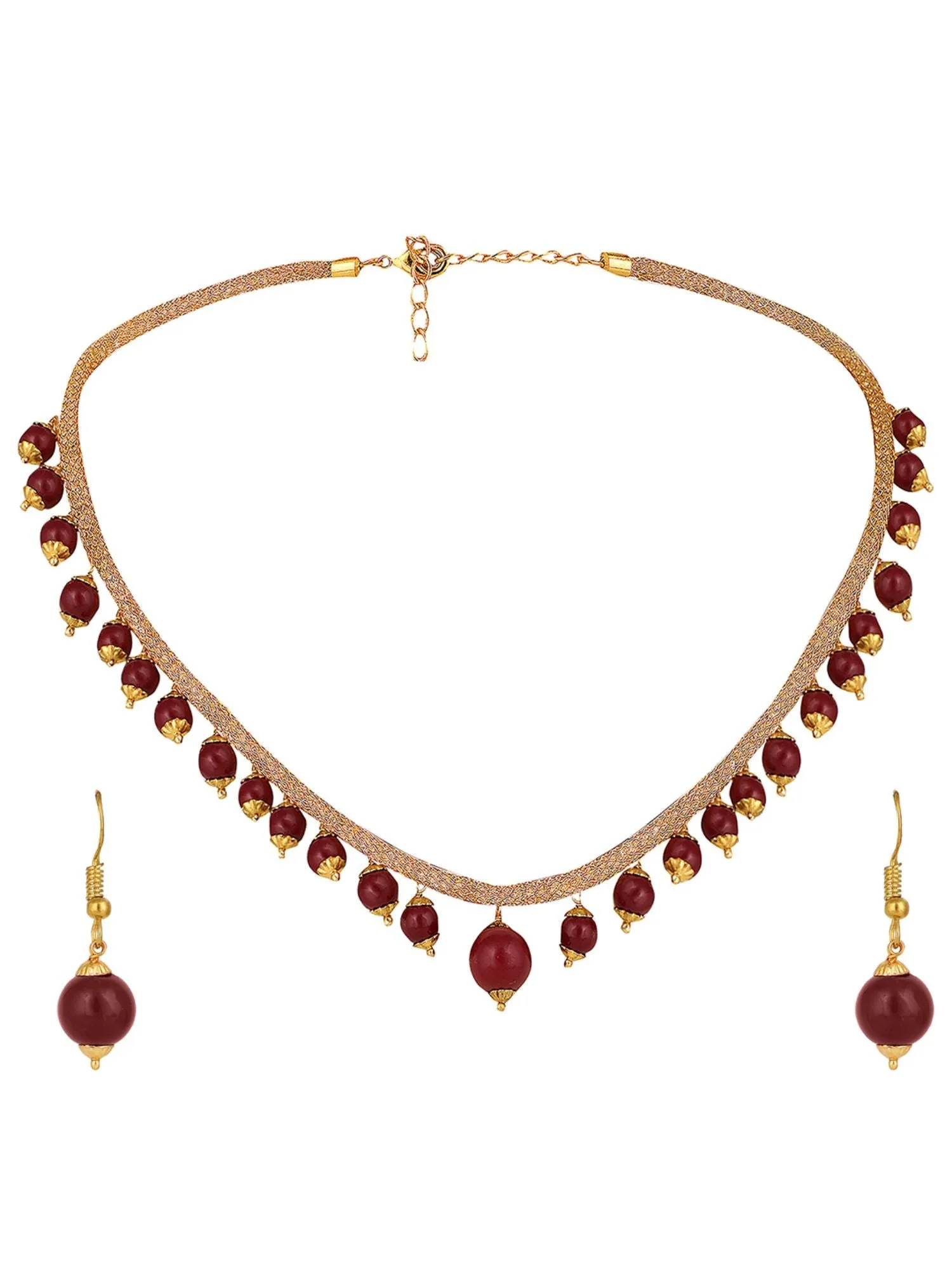 Elegant Pearl And Ad Stone Sleek Maroon Jewellery Set - Anikas Creation