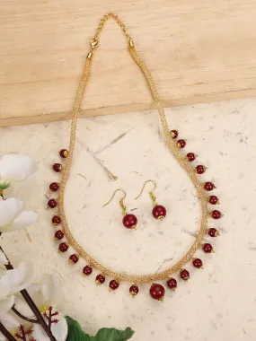 Elegant Pearl And Ad Stone Sleek Maroon Jewellery Set - Anikas Creation