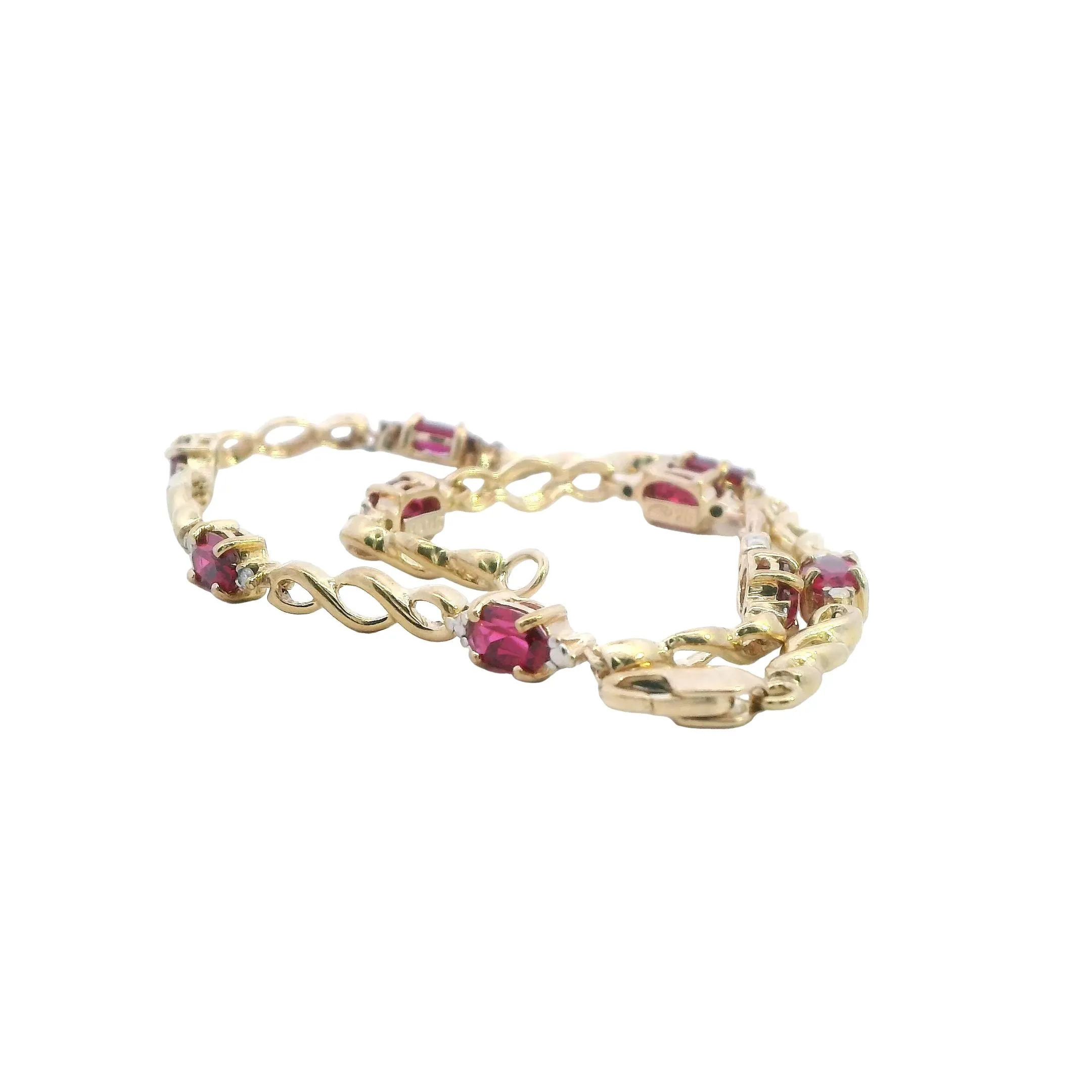 Elegant Yellow Gold Synthetic Ruby Set Bracelet