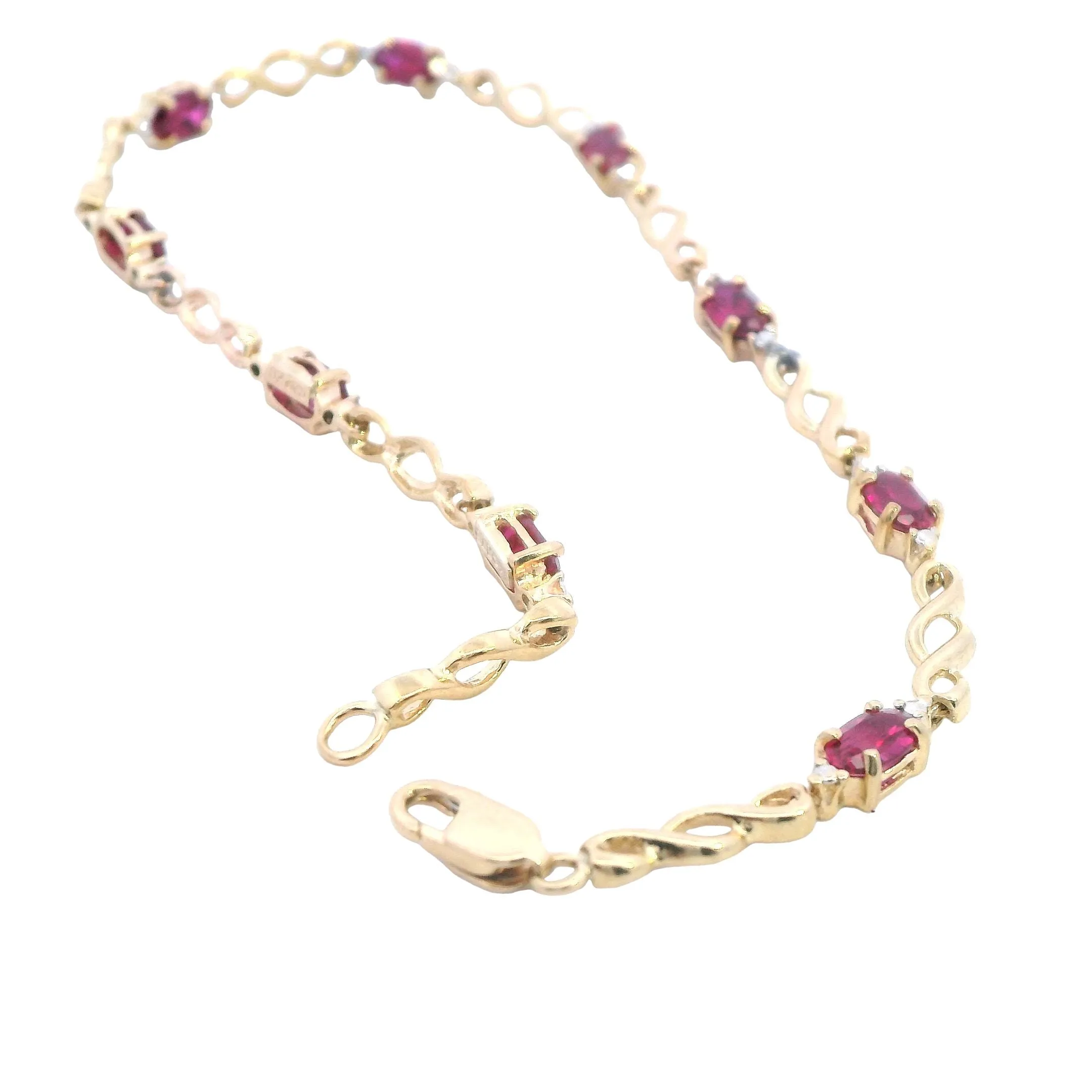 Elegant Yellow Gold Synthetic Ruby Set Bracelet