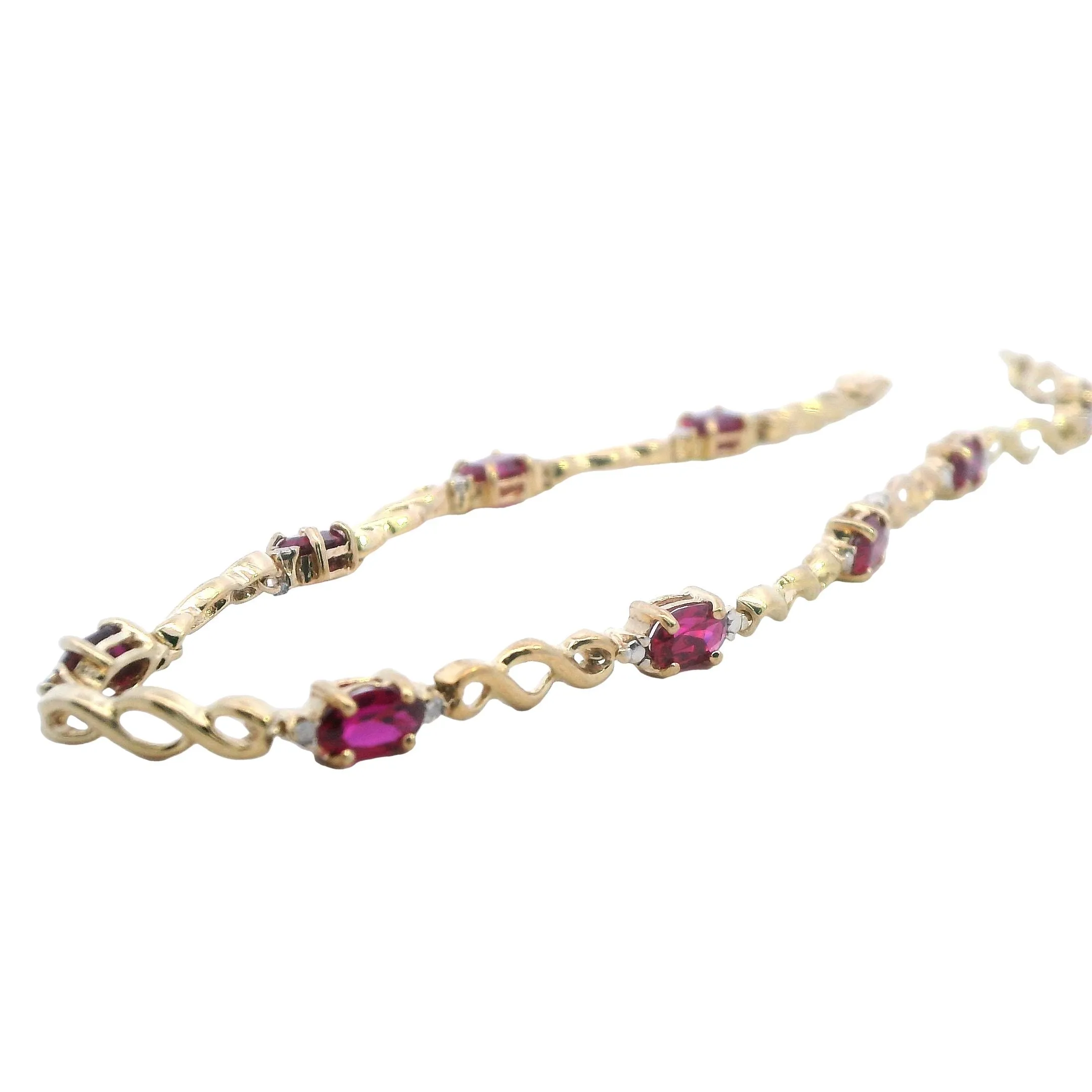 Elegant Yellow Gold Synthetic Ruby Set Bracelet