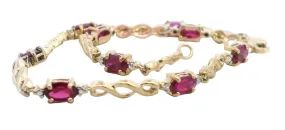 Elegant Yellow Gold Synthetic Ruby Set Bracelet