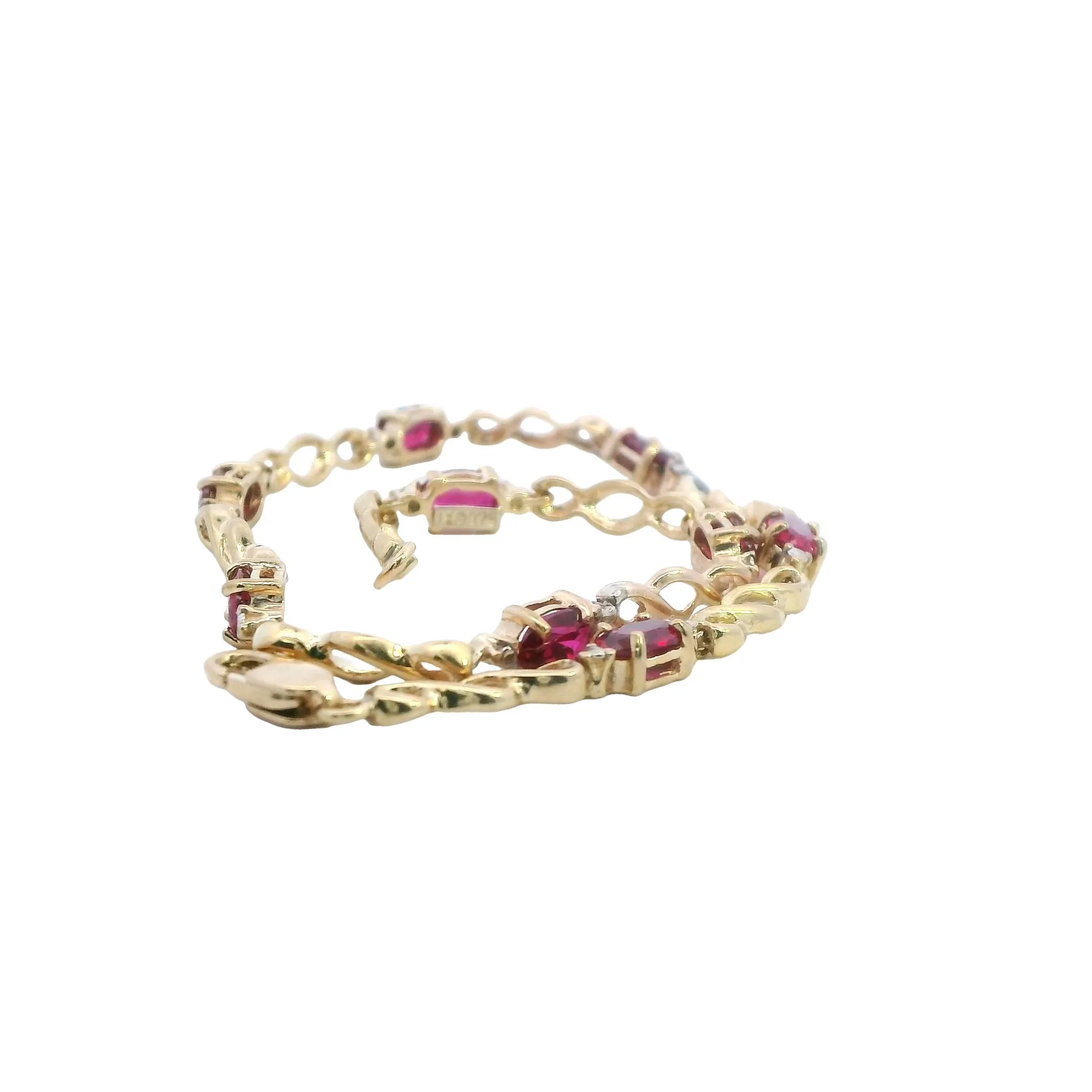 Elegant Yellow Gold Synthetic Ruby Set Bracelet