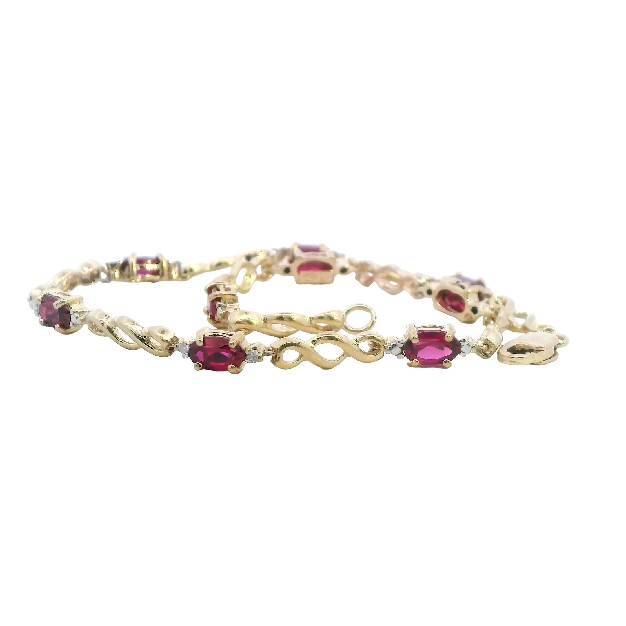 Elegant Yellow Gold Synthetic Ruby Set Bracelet