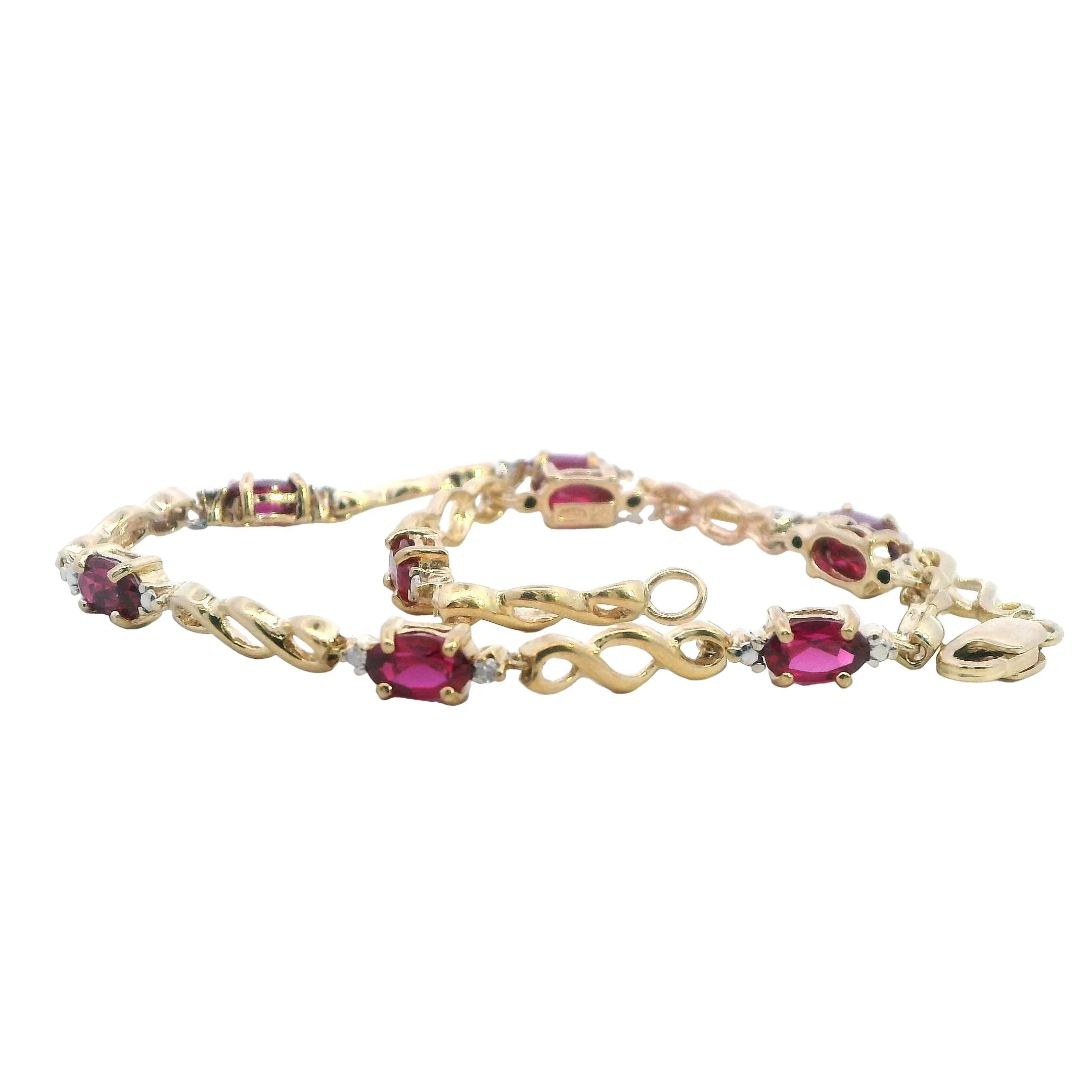 Elegant Yellow Gold Synthetic Ruby Set Bracelet