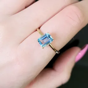 Emerald Cut Birthstone Ring With Crown Pattern