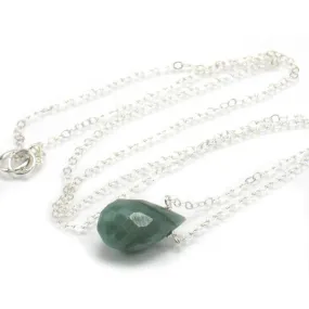 Emerald Necklace on Sterling Silver Chain with Sterling Silver Spring Ring Clasp