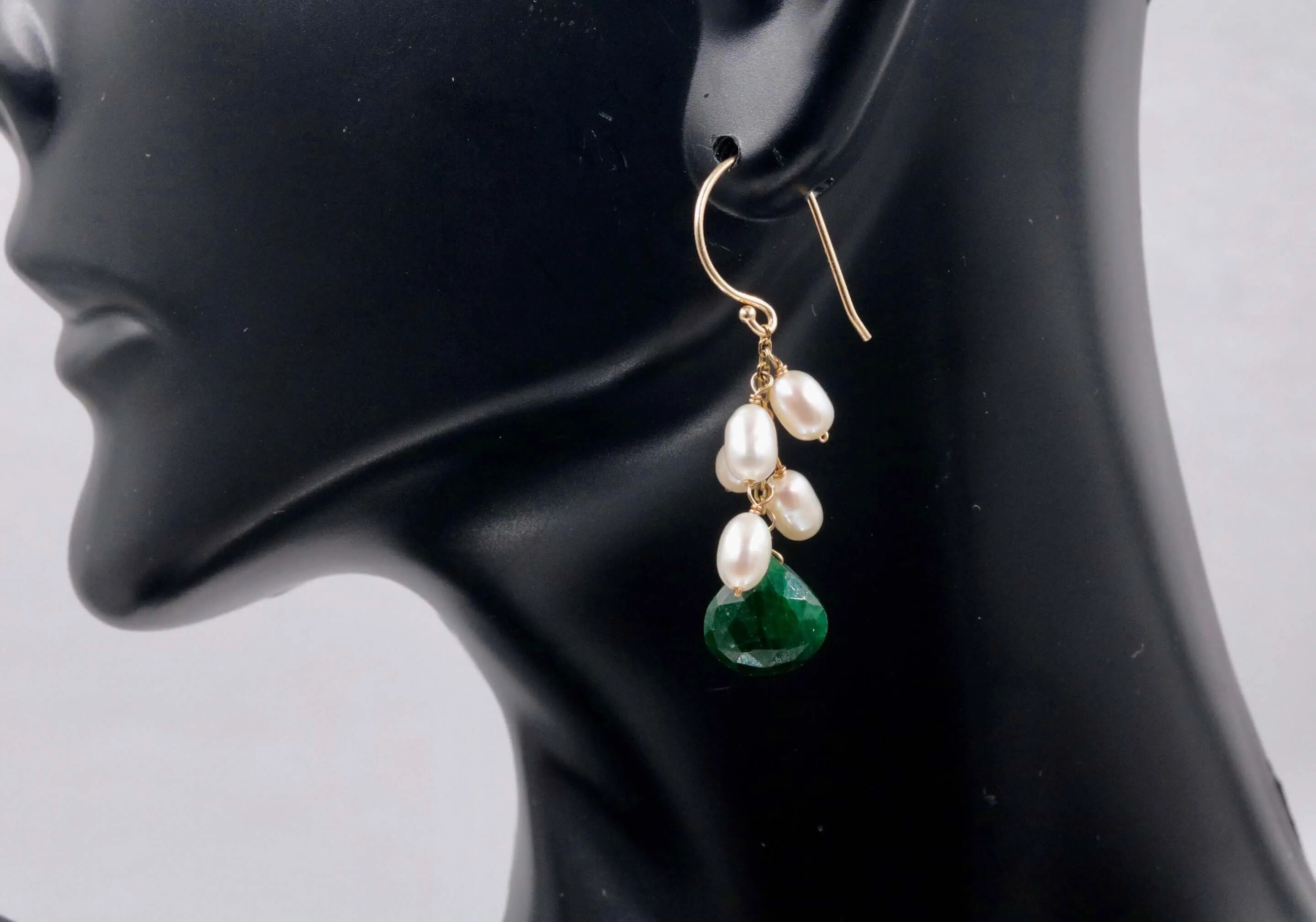 Emerald Party Earrings 14K Gold Emerald Earrings Gemstone Earrings Faceted Drop 14KY Gold  Emerald and Pearl party earrings  SKU:6142201