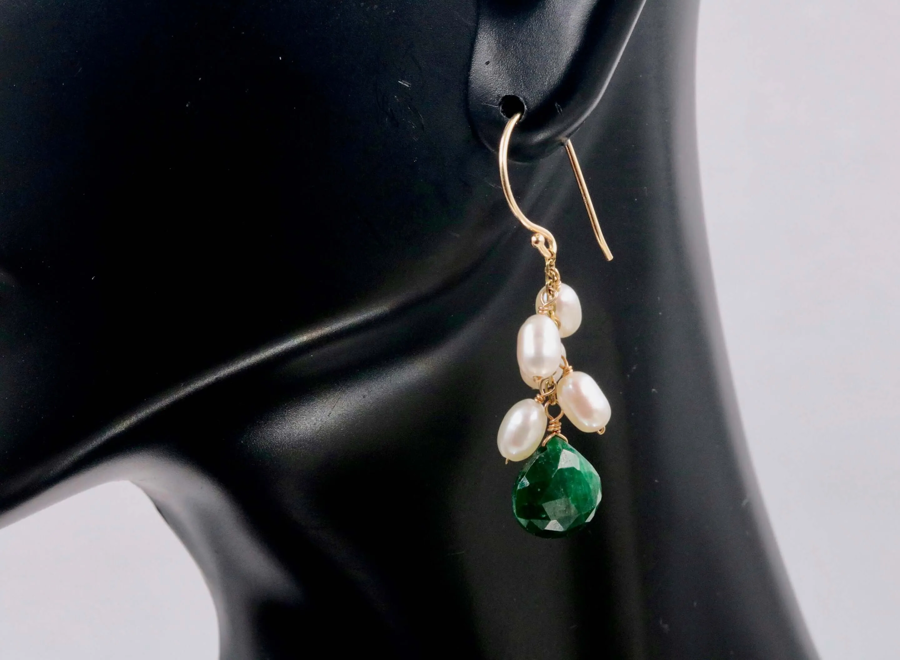 Emerald Party Earrings 14K Gold Emerald Earrings Gemstone Earrings Faceted Drop 14KY Gold  Emerald and Pearl party earrings  SKU:6142201