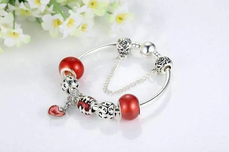 Essence of Love Red & Silver Bangle Bracelet for Woman