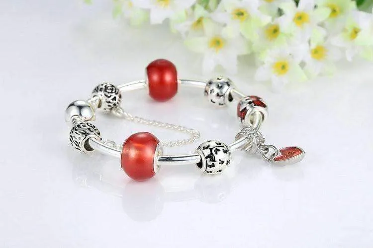 Essence of Love Red & Silver Bangle Bracelet for Woman