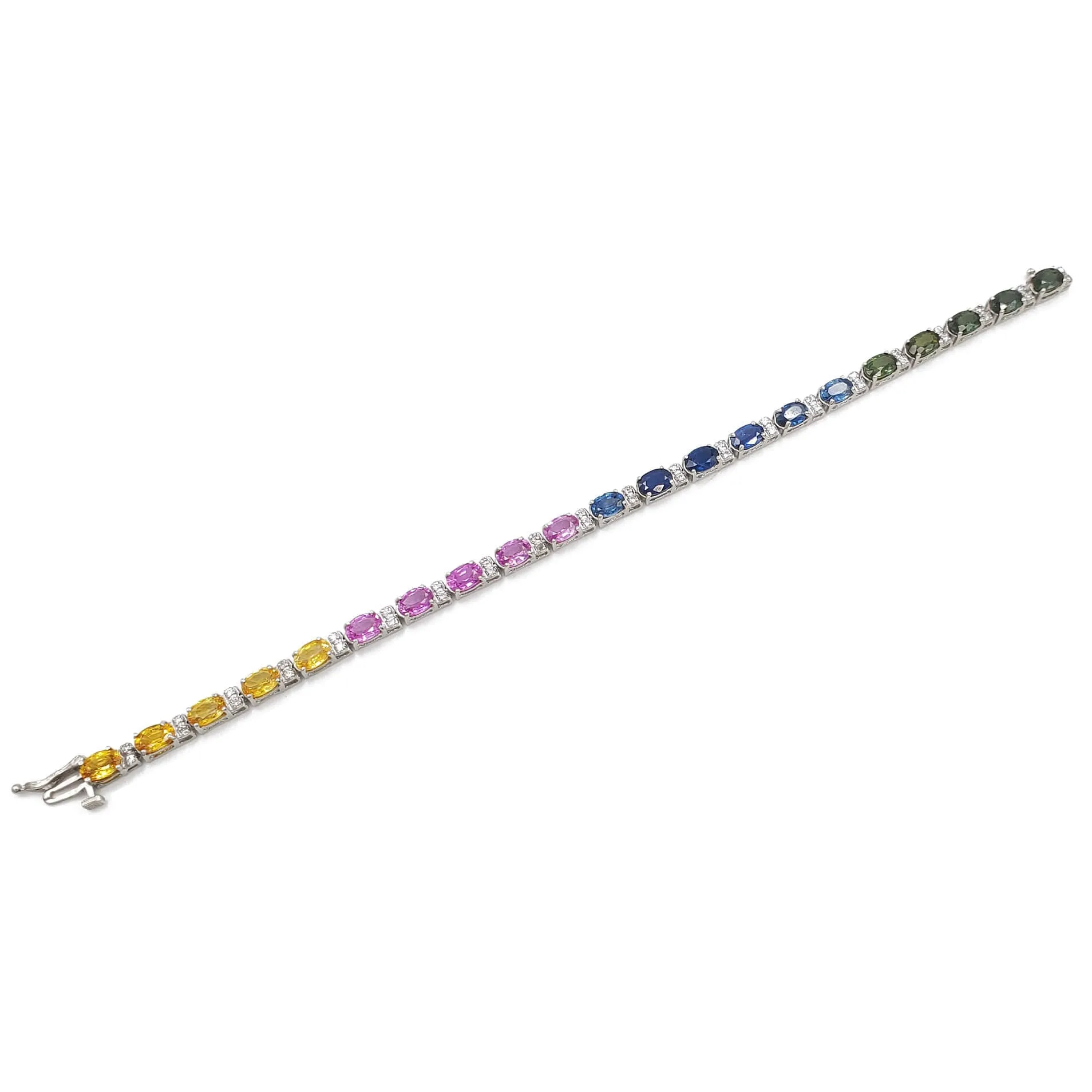 Estate 14K White Gold Multi-color Sapphire and Diamond Bracelet