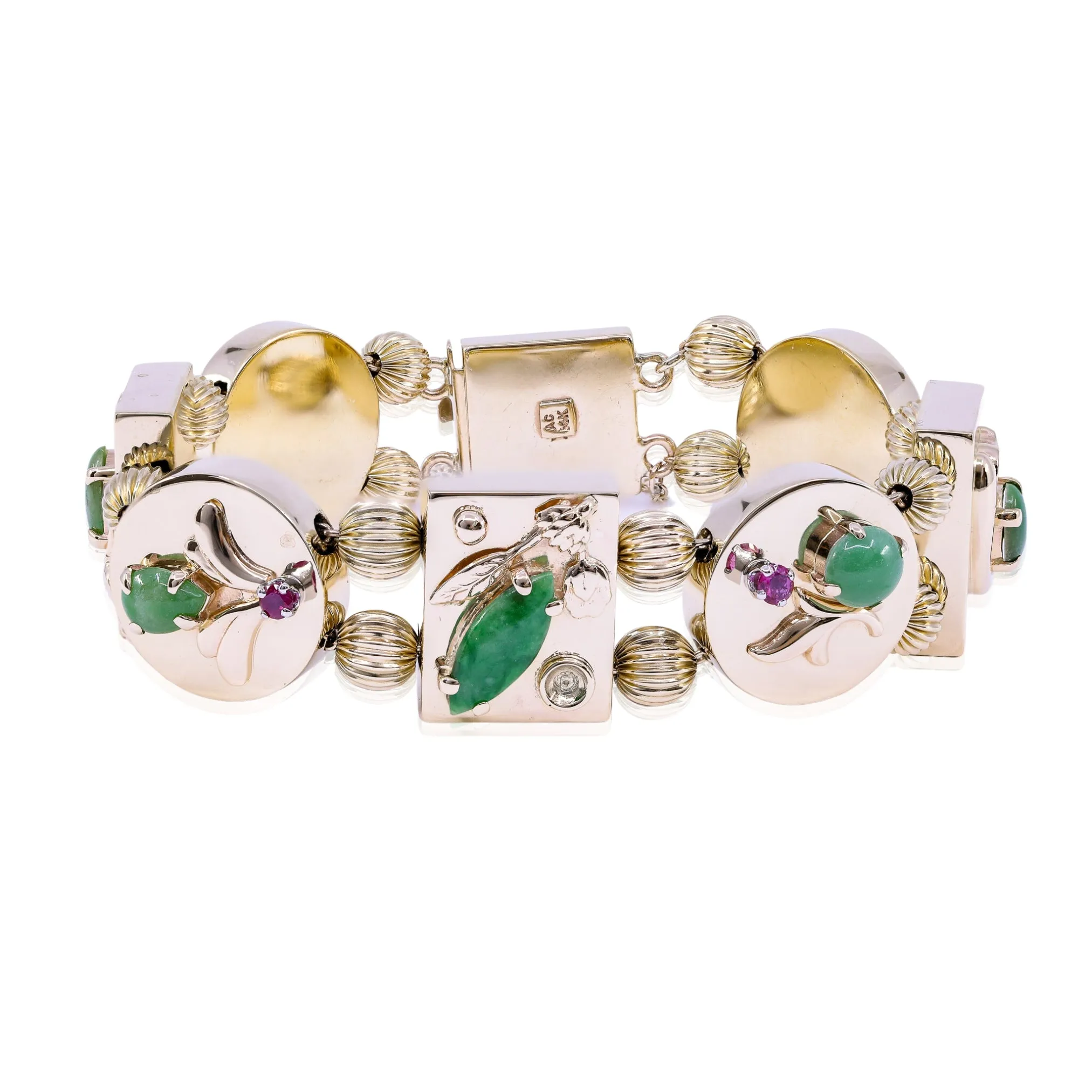 ESTATE 14K YELLOW GOLD JADEITE SLIDE BRACELET