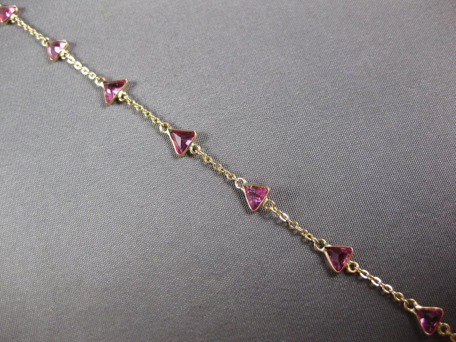 ESTATE 2.05CT AAA LIGHT PINK RUBY 14KT YELLOW GOLD TRILLION BY THE YARD BRACELET