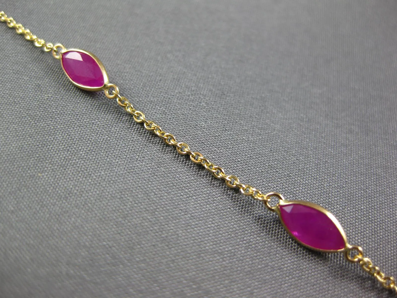 ESTATE 3.72CT RUBY 14KT YELLOW GOLD CLASSIC MARQUISE SHAPE BY THE YARD BRACELET