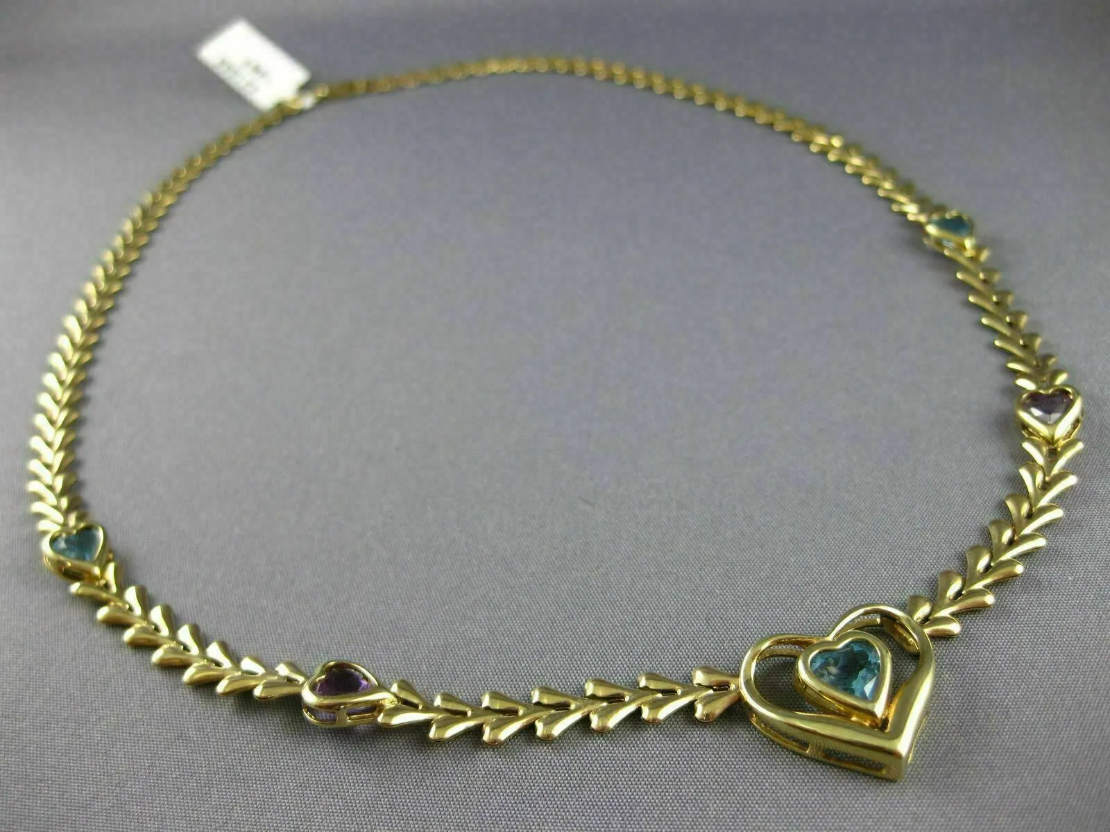 ESTATE AAA AMETHYST & BLUE TOPAZ 14KT YELLOW GOLD ARROW HEART NECKLACE #21665