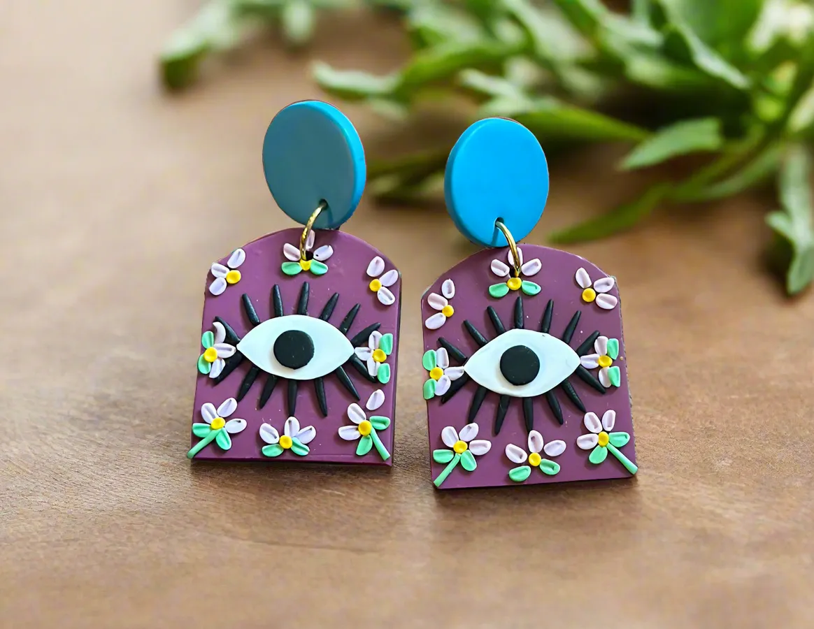 Evil eye clay earrings