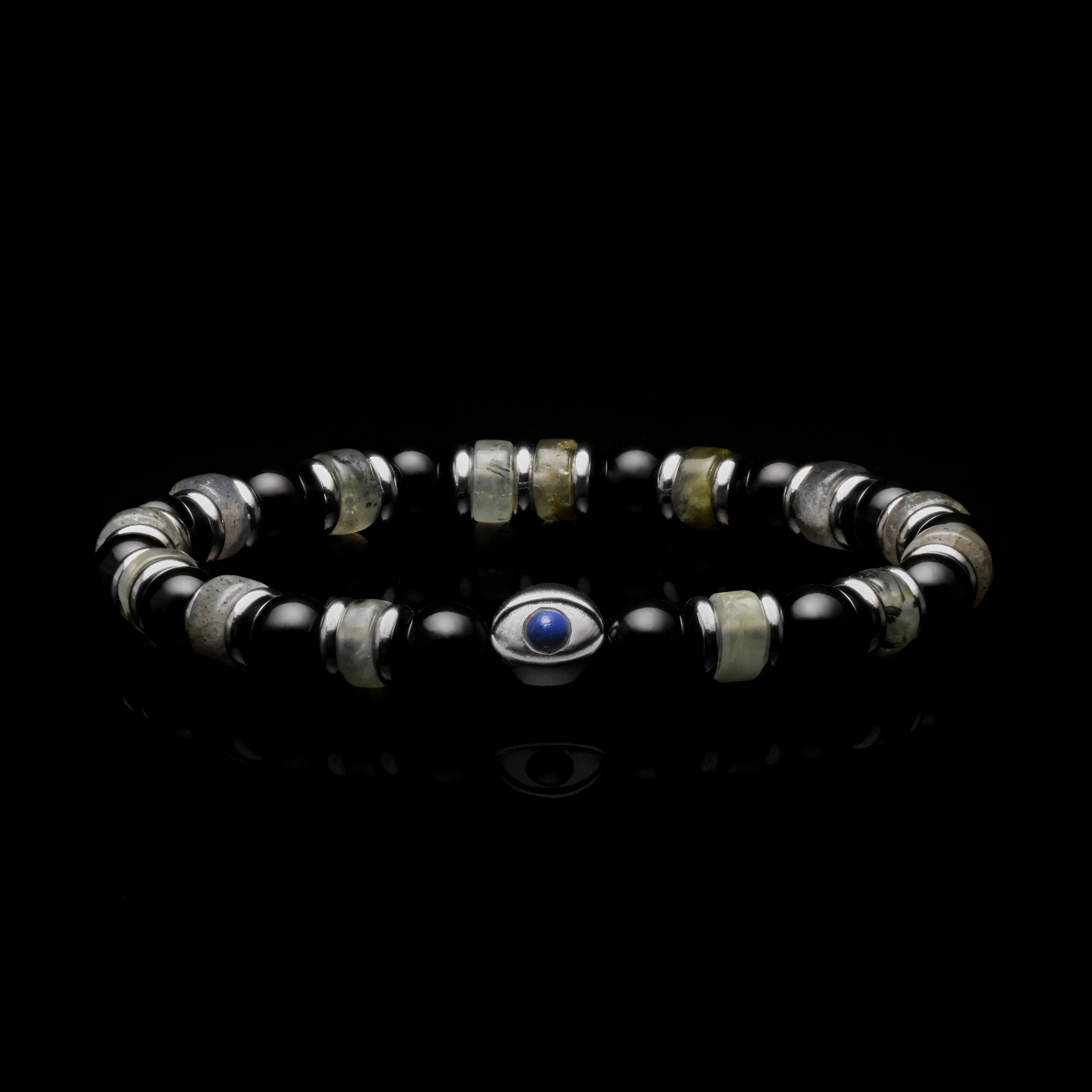 Evil Eye Green Rutilated Quartz Beaded Bracelet