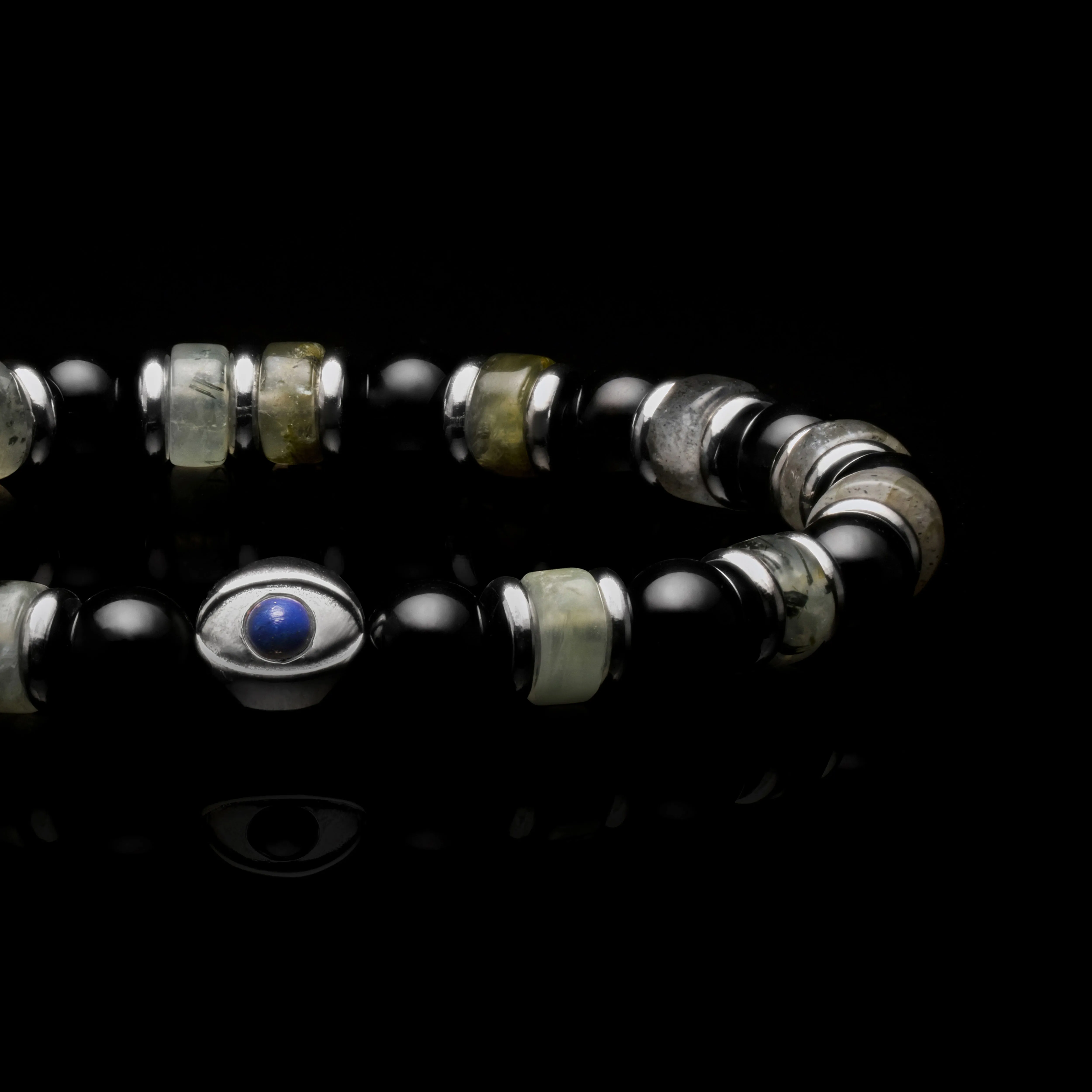 Evil Eye Green Rutilated Quartz Beaded Bracelet