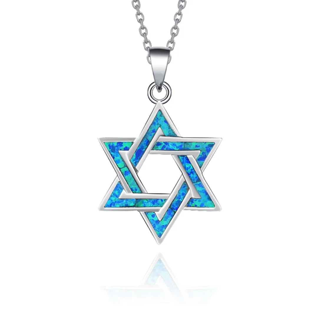 FANCIME "Opal Star of Heritage" Star Of David Sterling Silver Necklace