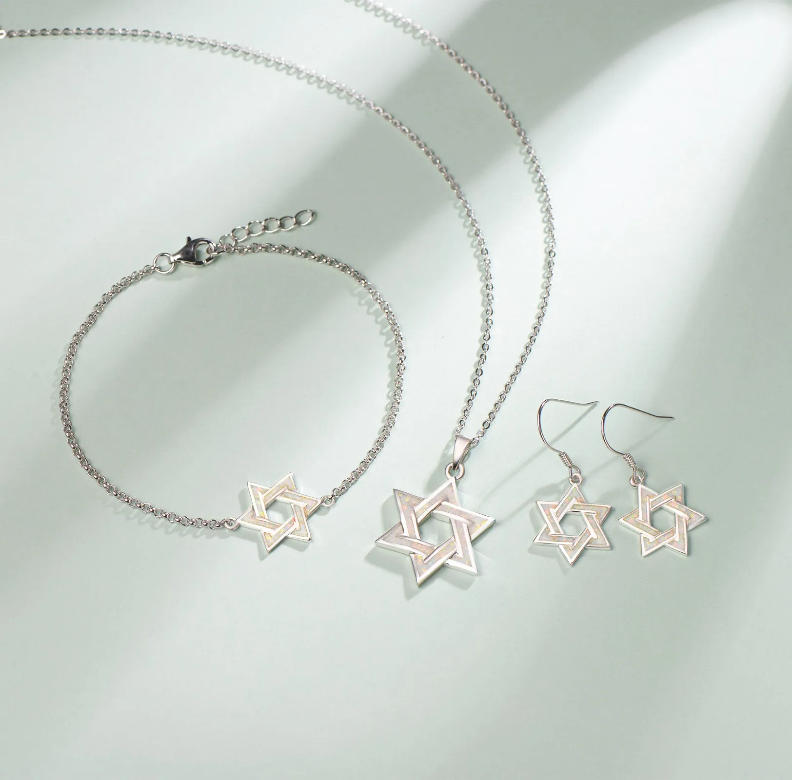 FANCIME "Opal Star of Heritage" Star Of David Sterling Silver Necklace