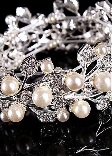 Fashionable Alloy Bracelets With Rhinestones & Pearls Chic Silver-plated