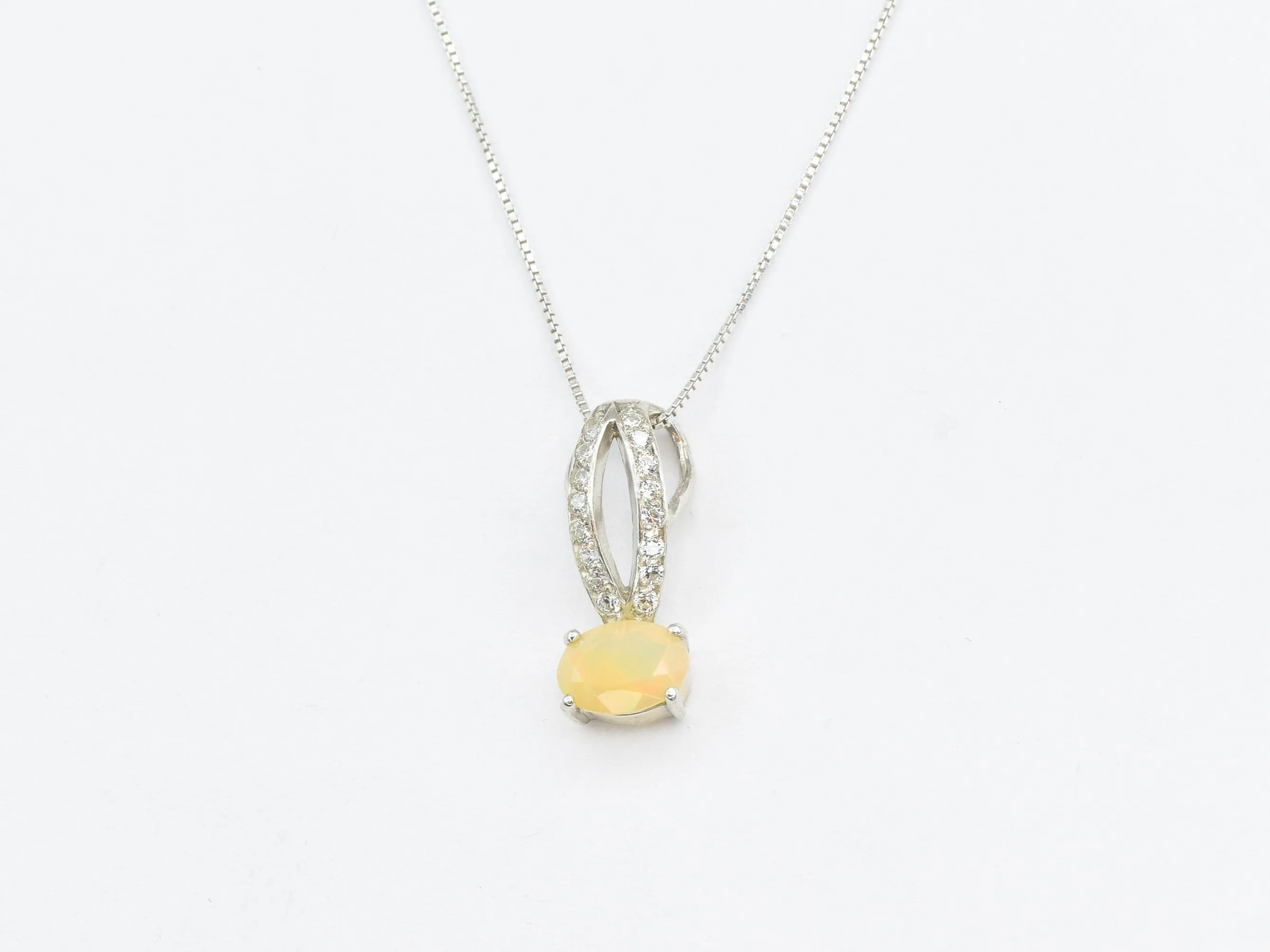 Fire Opal Pendant - Elegant Yellow Necklace - Horizontal Oval Necklace