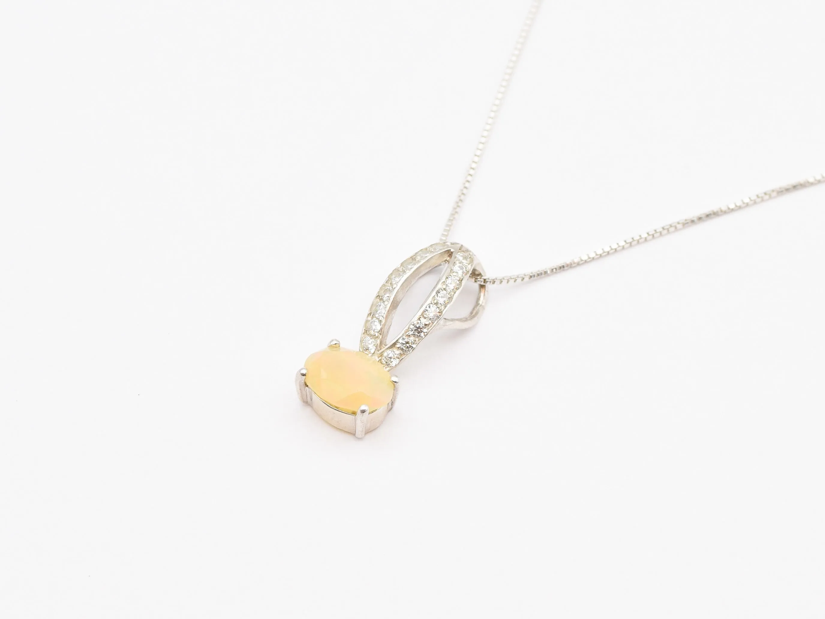 Fire Opal Pendant - Elegant Yellow Necklace - Horizontal Oval Necklace