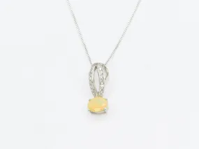 Fire Opal Pendant - Elegant Yellow Necklace - Horizontal Oval Necklace