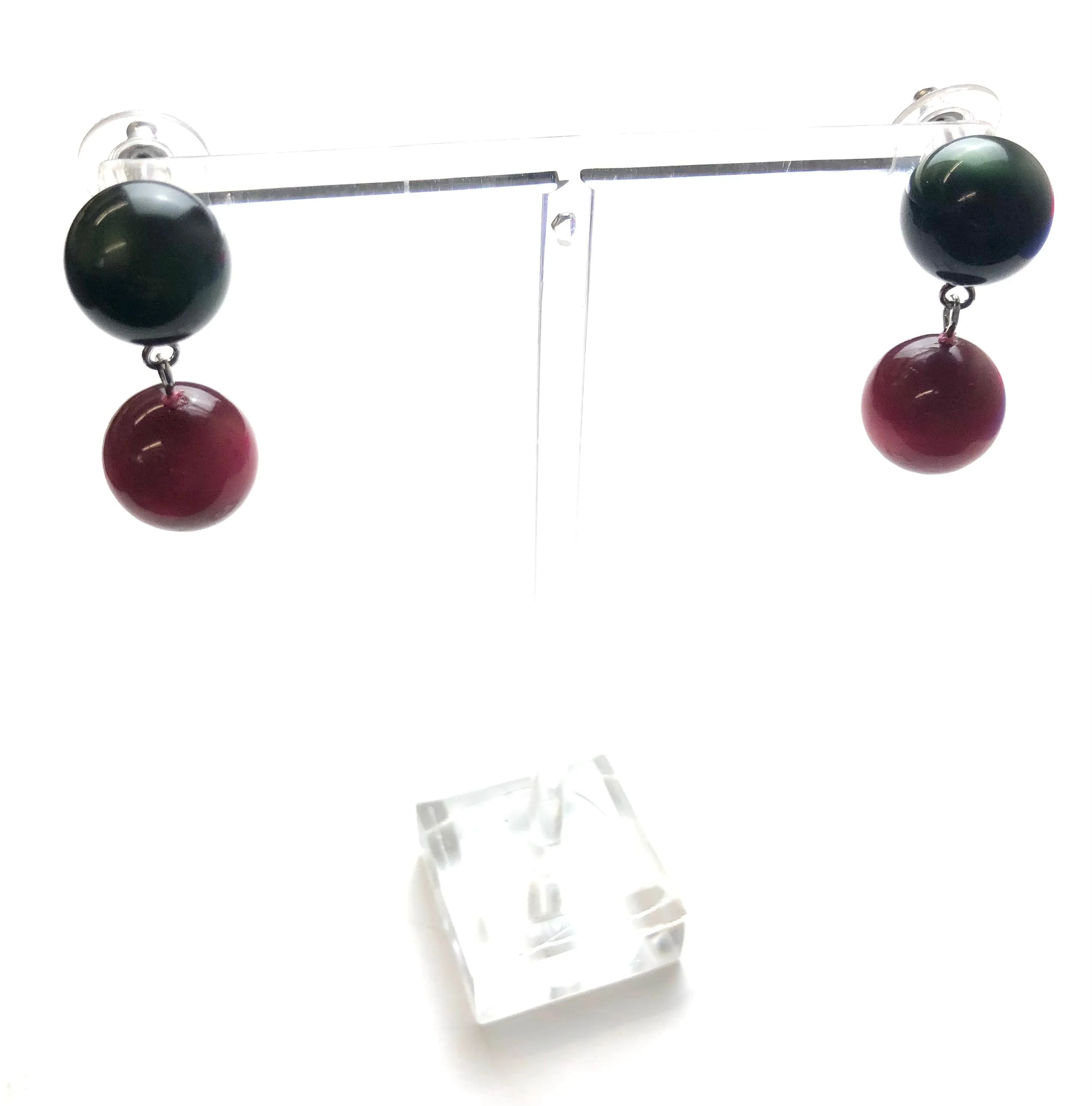 Forest Green and Ruby Monnglow Lollipop Drop Earrings