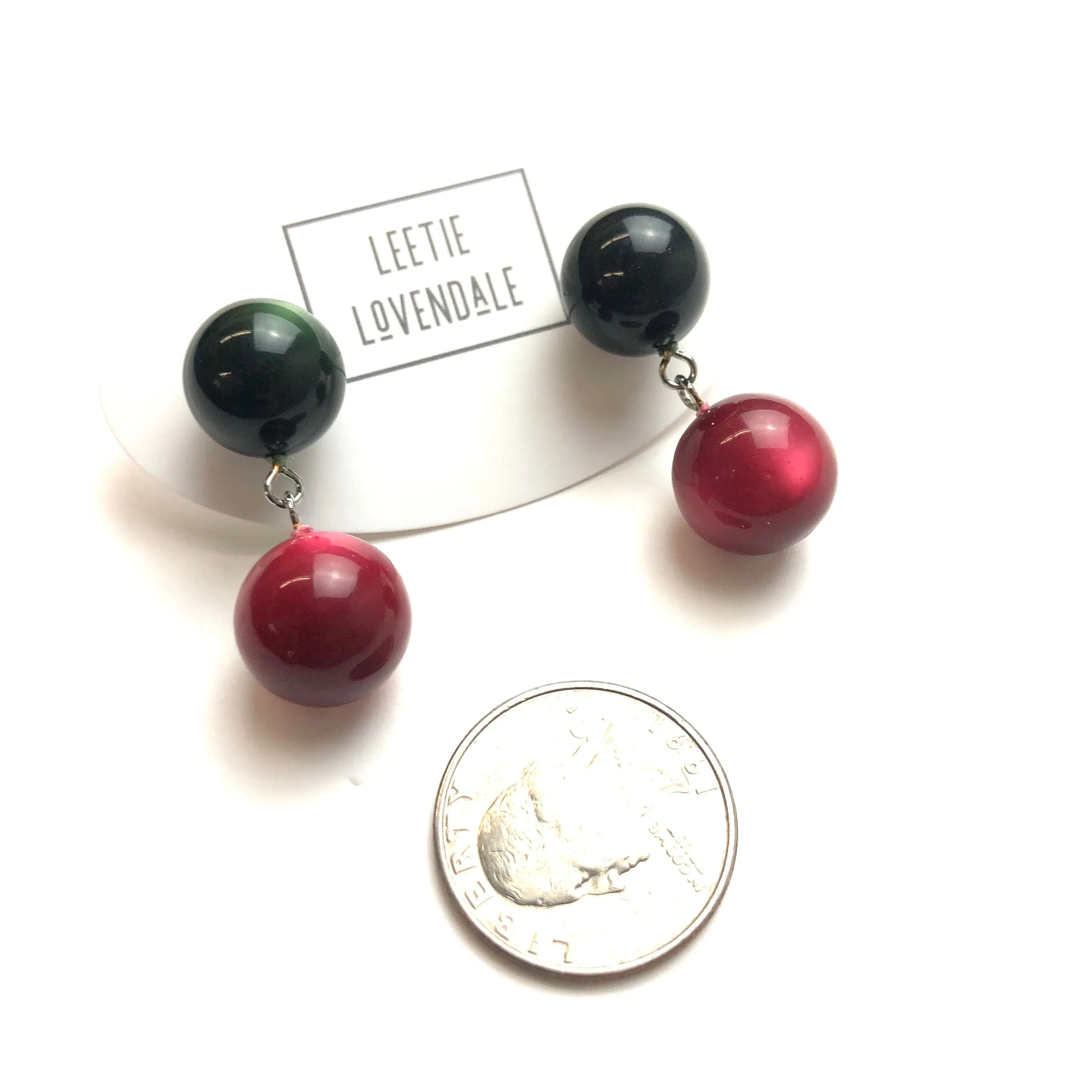 Forest Green and Ruby Monnglow Lollipop Drop Earrings