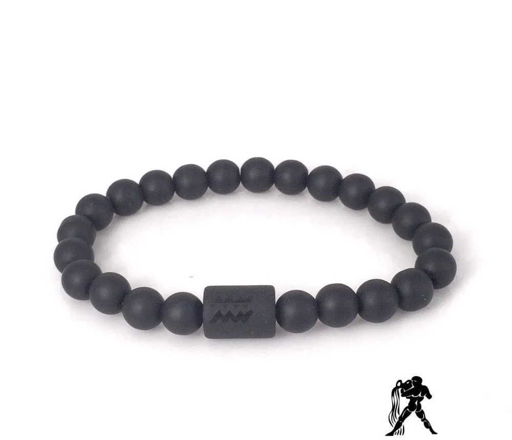 Frosted Black Onyx Beaded Bracelet Zodiac Sign