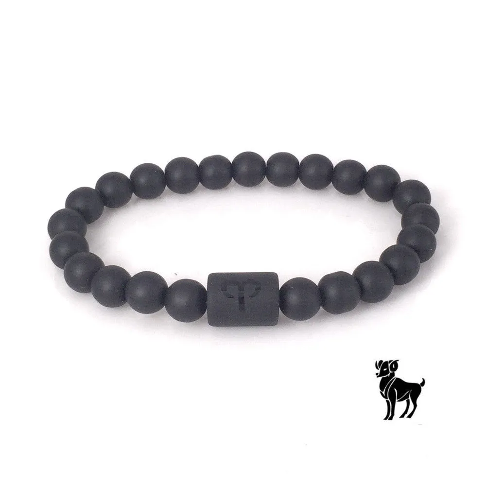 Frosted Black Onyx Beaded Bracelet Zodiac Sign