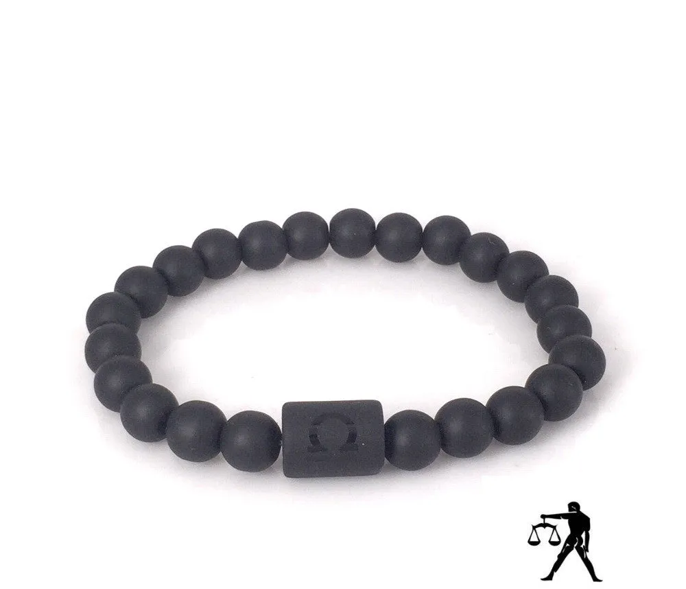 Frosted Black Onyx Beaded Bracelet Zodiac Sign