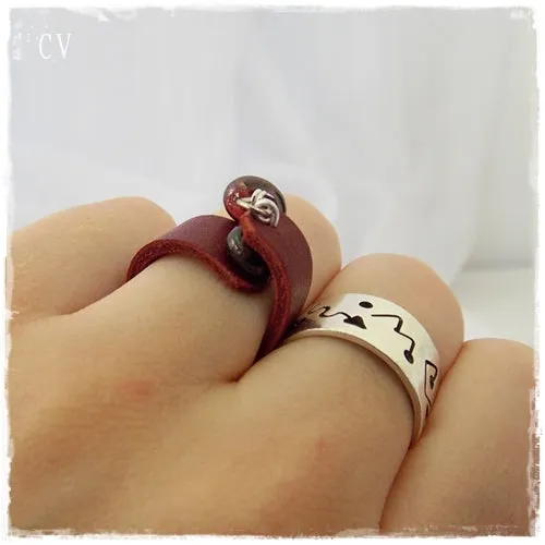 Garnet Gemstone Leather Ring