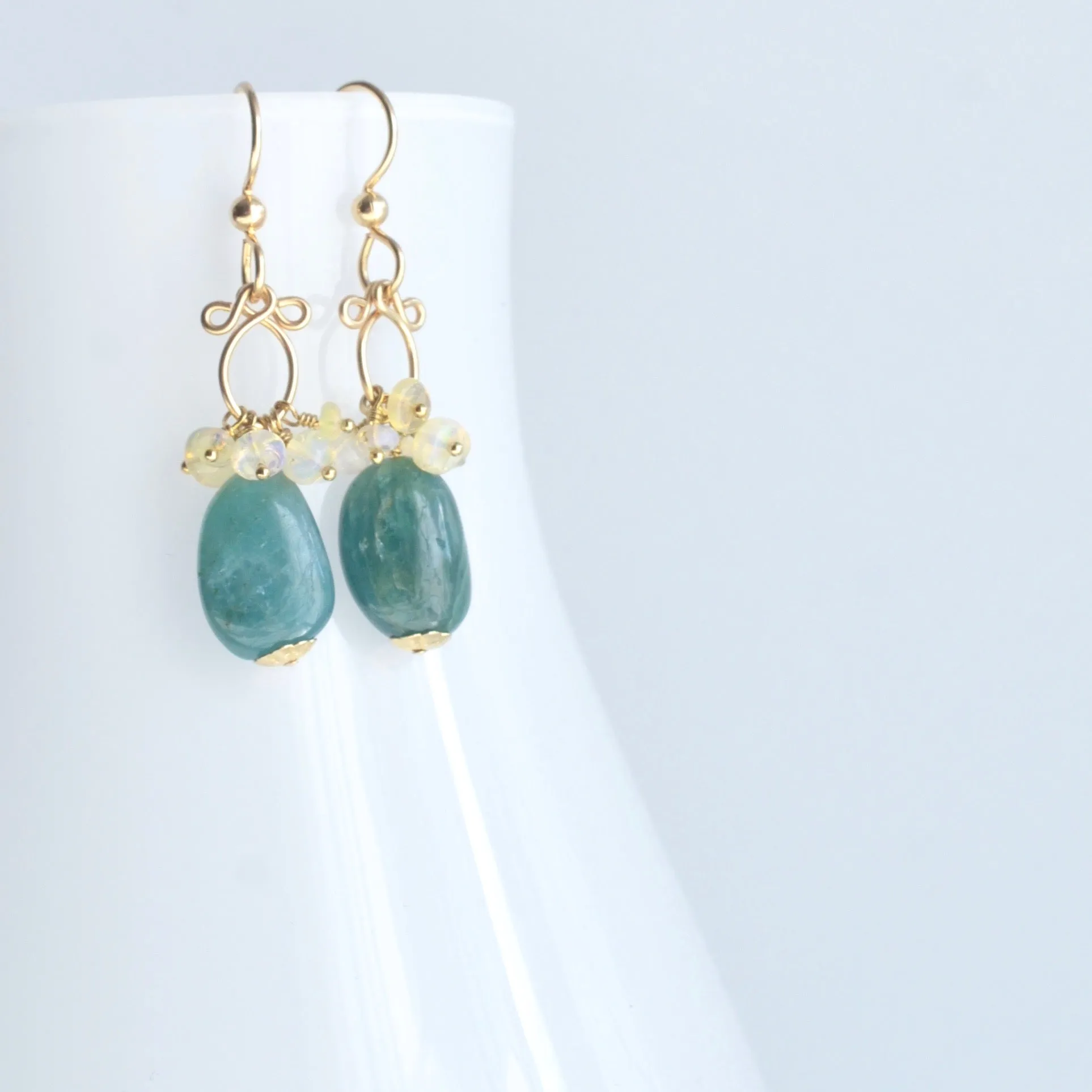 Gisela - Grandidierite and Ethiopian Opal, 14k Gold Filled Earrings