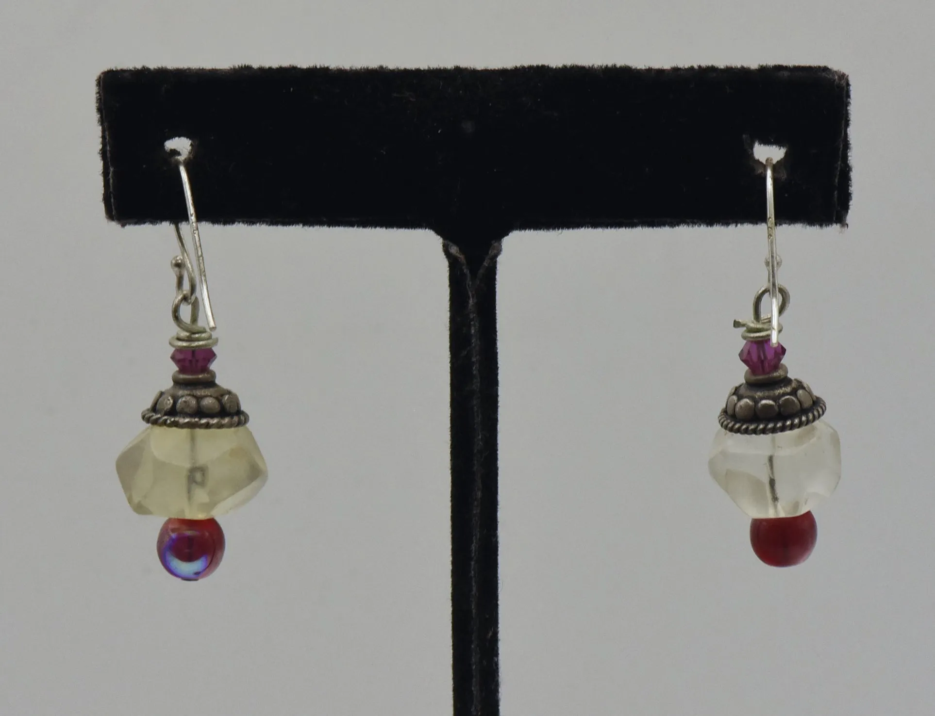 Glass Bead Sterling Silver Dangle Earrings