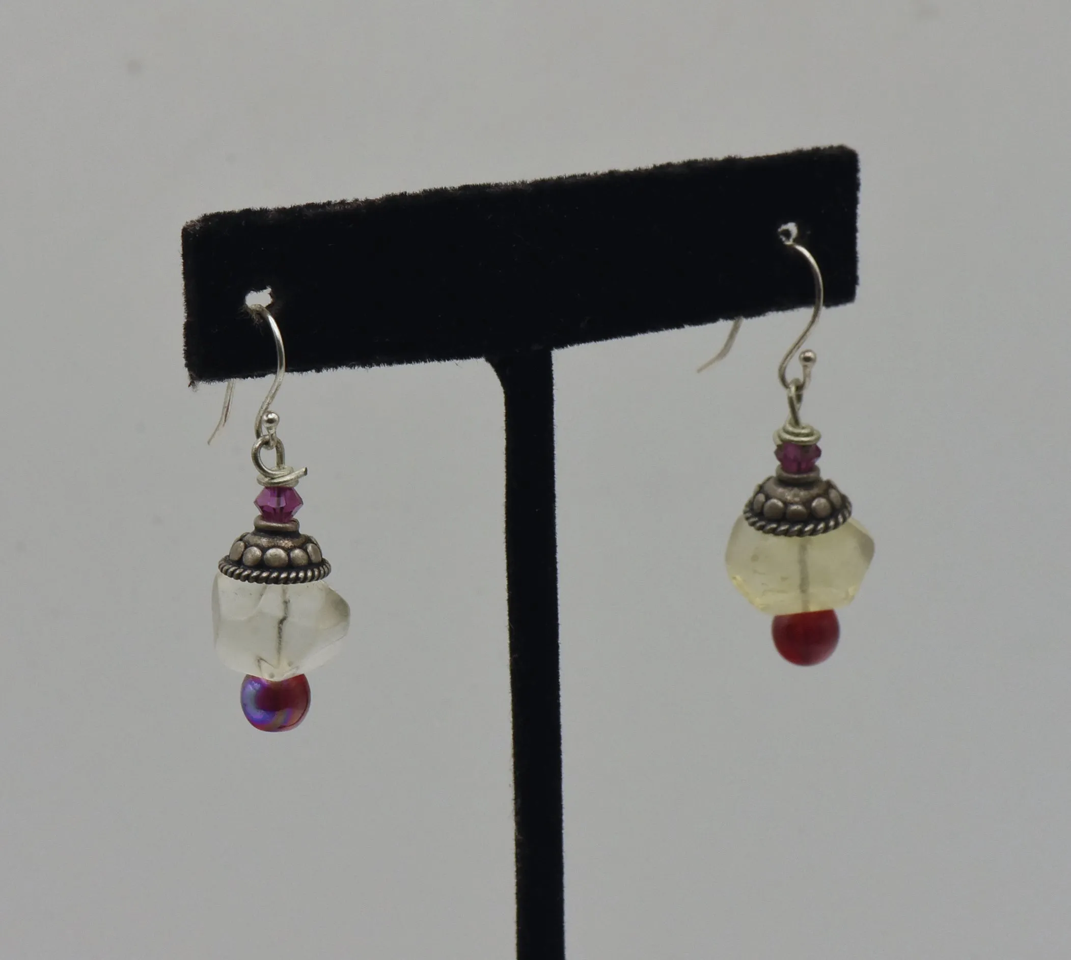 Glass Bead Sterling Silver Dangle Earrings